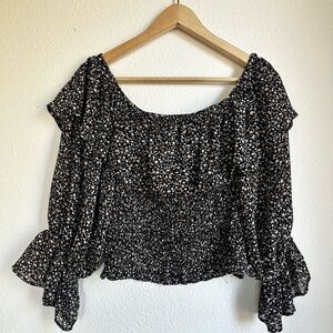 Smocked Floral Crop Top Blouse